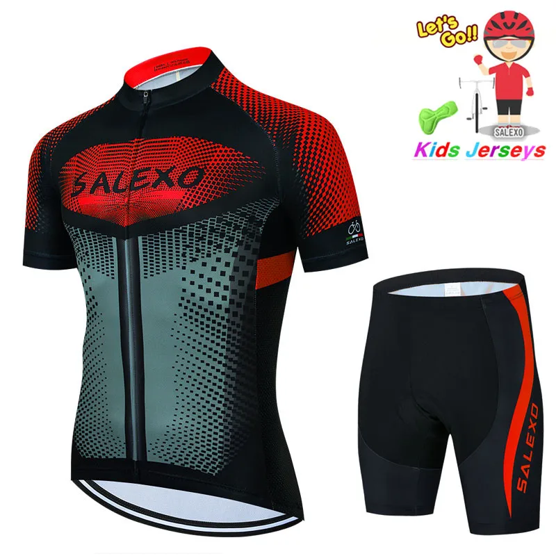 

Parent-child Kids Short Sleeve Cycling Sets Summer Breathable Full Zipper Shirts and Gel Pad Short Pants