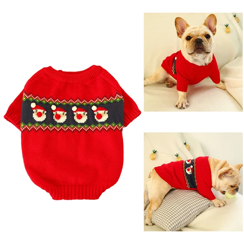 

Pet Dogs Cats Autumn and Winter New Santa Claus Red Sweaters Festive Red Pet Clothes for Puppy Kitten