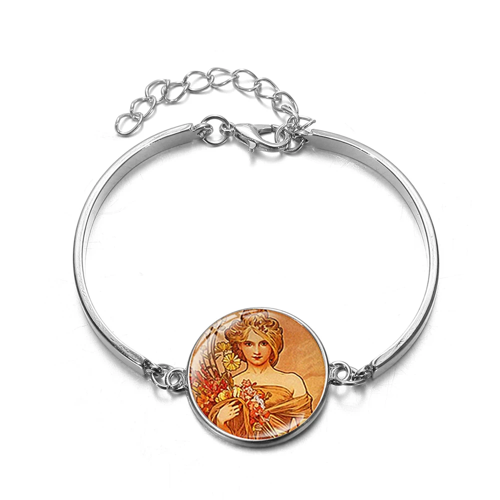 Элегантный женский браслет цепочка SIAN Nice Alphonse Mucha с принтом из стекла круглые