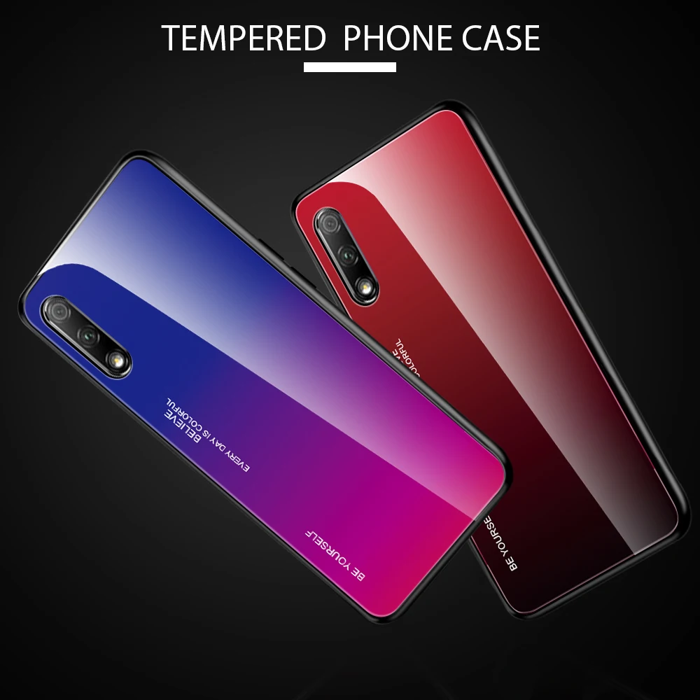Градиентный стеклянный чехол для Huawei Honor 8X 9X 20 Pro 10 Lite P Smart 2019 Y6 Y7 Prime 2018 протектор из