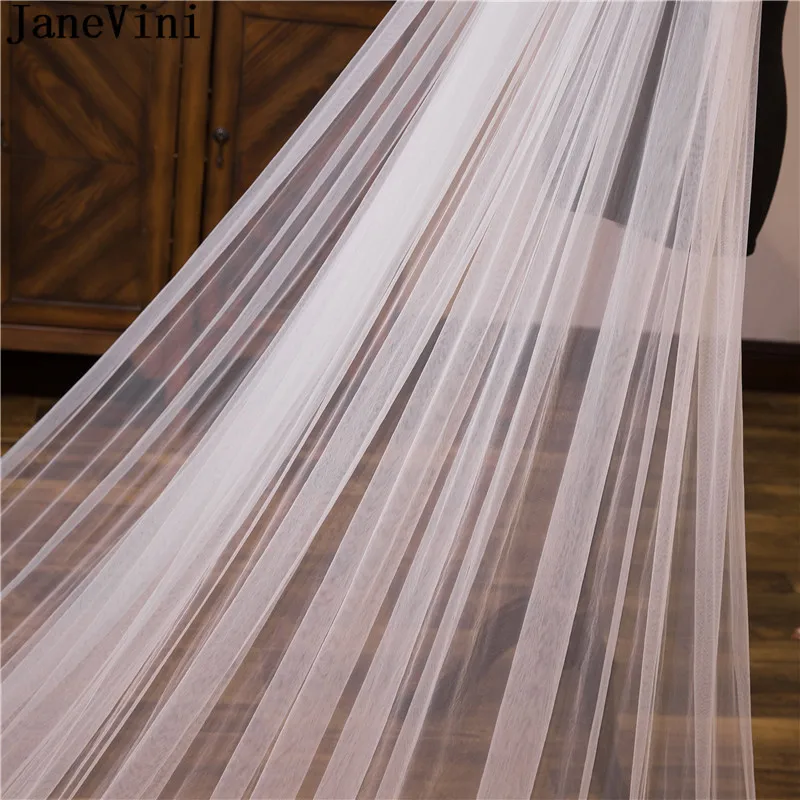 JaneVini Shiny Sequined Wedding Veils Long with Comb Ivory White One Layer Lace Edge 3M Cathedral bridal veil voile de mariee | Свадьбы и