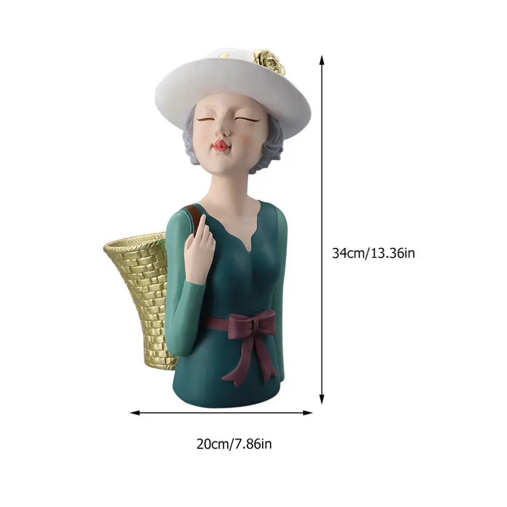 

1pc Resin Craft Decor Exquisite Back Basket Girl Ornament Creative Storage Decor