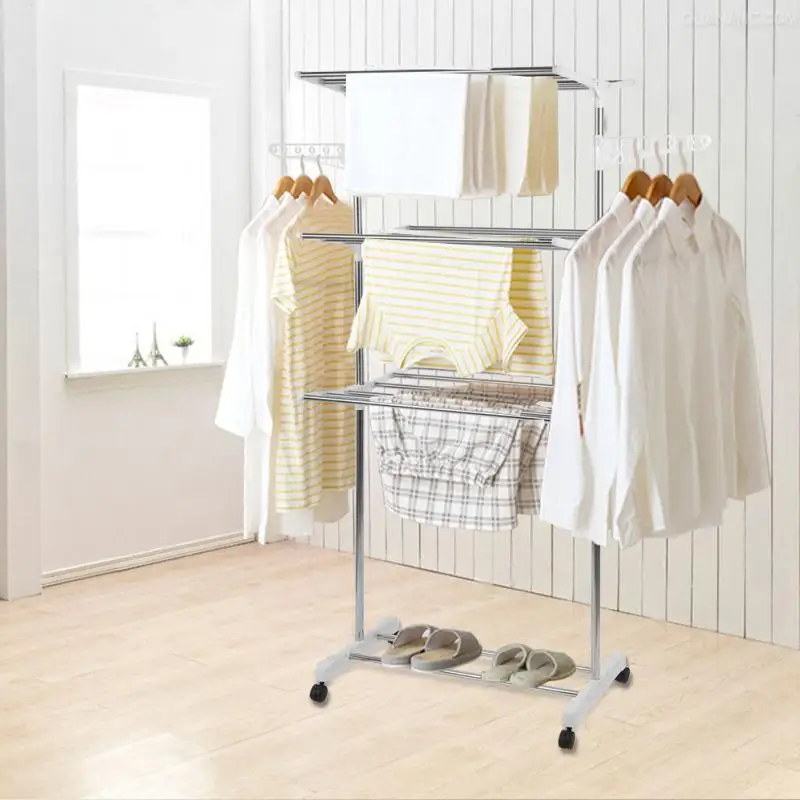 

Three-layer Folding Clothes Rack Drying Hanger Clothes Hanger Coat Floor Hanger Storage Wardrobe Clothing Drying Racks Port HWC