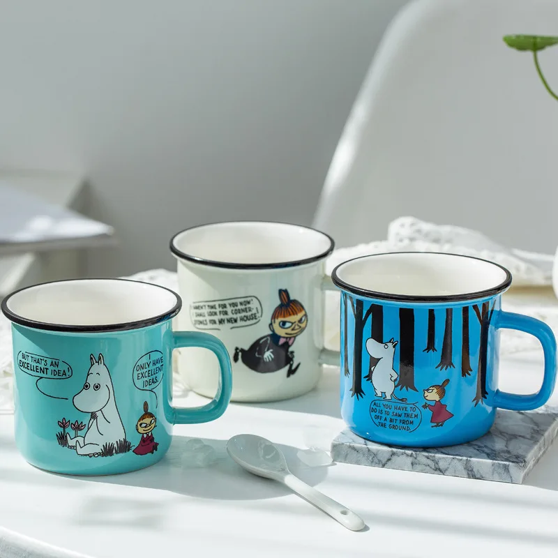 

300Ml Cartoon Keramische Mok Retro Imitatie Emaille Mokken Office Home Grappig Water Kopjes Ontbijt Melk Koffie Thee Cup