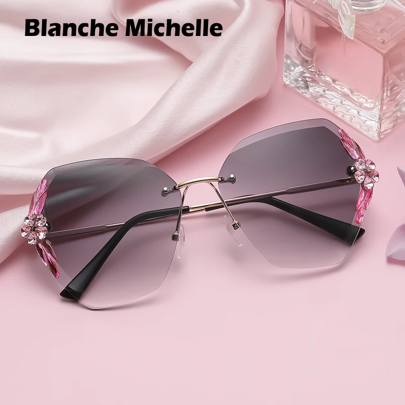 

Fashion Rimless Rhinestone Sunglasses Women UV400 Luxury Designer Sun Glasses Vintage Shades Gradient Sunglass Gafas Oculos 2021