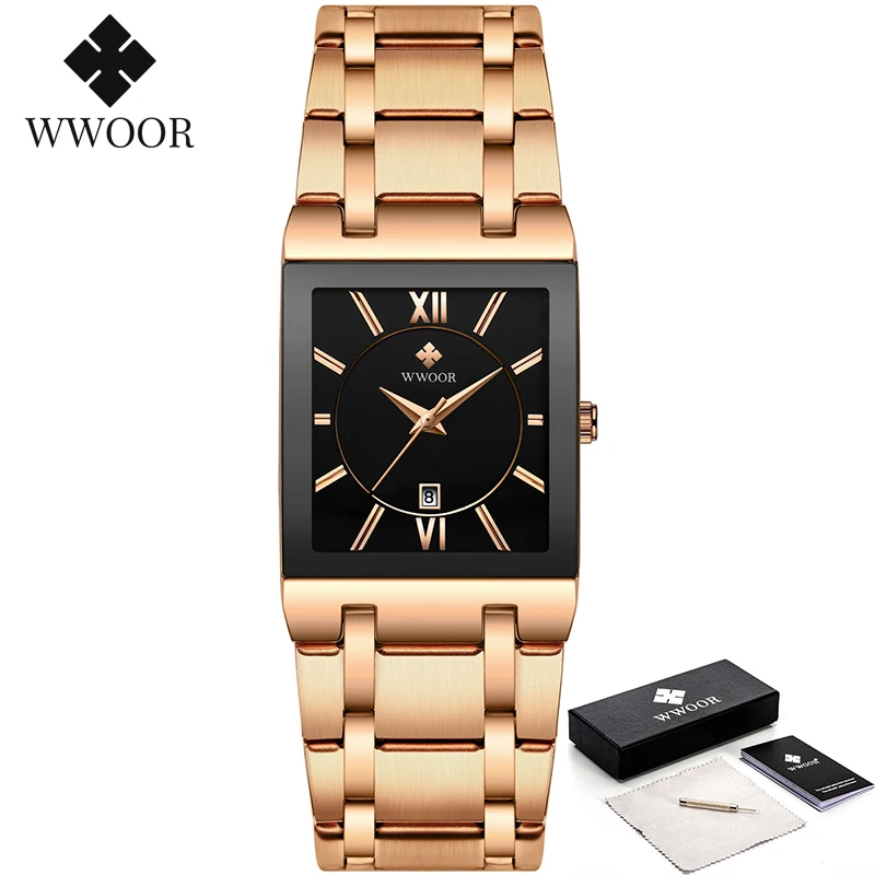 

WWOOR Fashion Watch Men Top Brand Luxury Casual Dress Quartz Watch Men Full Steel Rose Waterproof Date Wristwatches Reloj Hombre