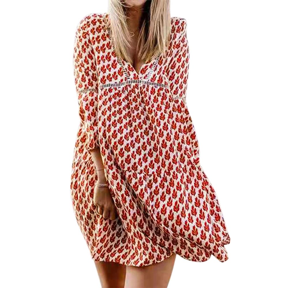 

Summer Floral Print Women Loose Dress Sexy Deep V Neck Casual Three Quarter Sleeve Dress Elegant Lady Party Holiday Dresses D30