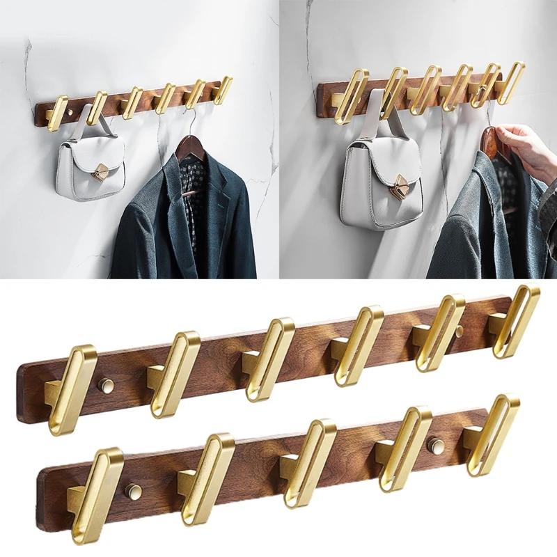 

Wooden Wall Mounted Hanger Multi Metal Hooks Coat Rack Durable Clothes Pegs Smooth Finished Decorative Household Storage