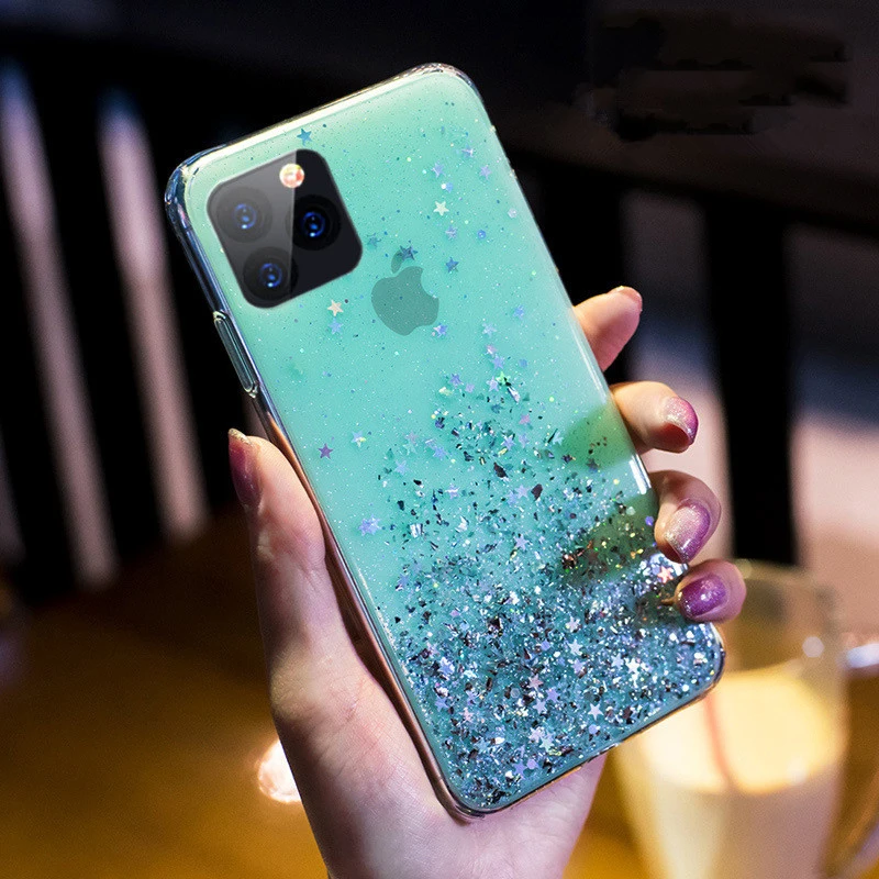 Чехол SUYACS с блестками и звездами для iPhone 12 11 Pro Max Mini XS XR X 7 8 6 6S Plus мягкий прозрачный