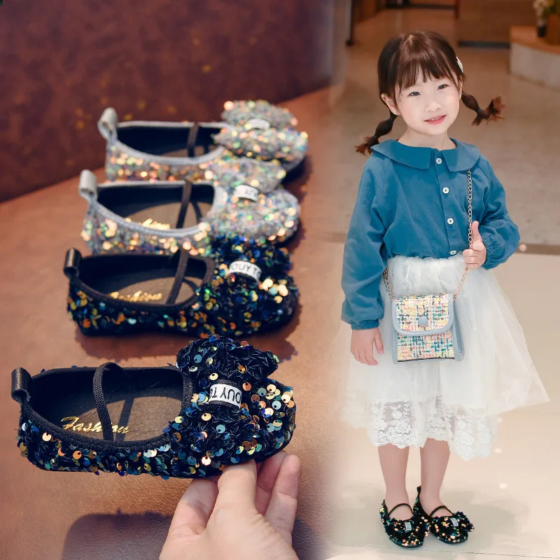 

MHYONS 2020 New Children Leather Shoes Casual Kids Princess Party Bow Rhinestone Sequins Soft Bottom Shoes For Girls Shoes C30