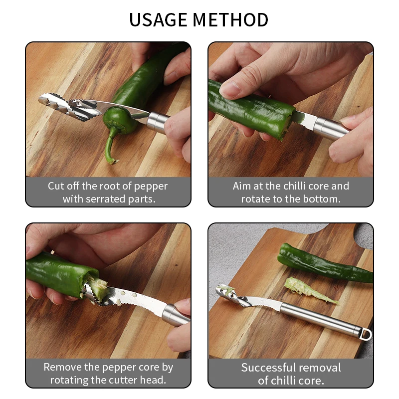 

1PC Stainless Steel Jalapeno Corer Chili Pepper CorerHigh quality Barbecue Stainless Pepper Corer Kitchen Cooking Tools