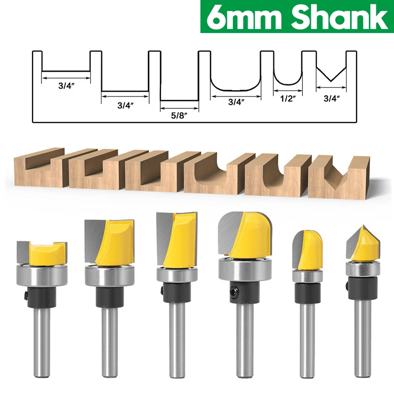 

6MM Shank Round Nose V-Shape Router Bits Milling Cutter Carbide Bottom Cleaning Flush Trim Bit Woodwork Precision&Neat Cuts