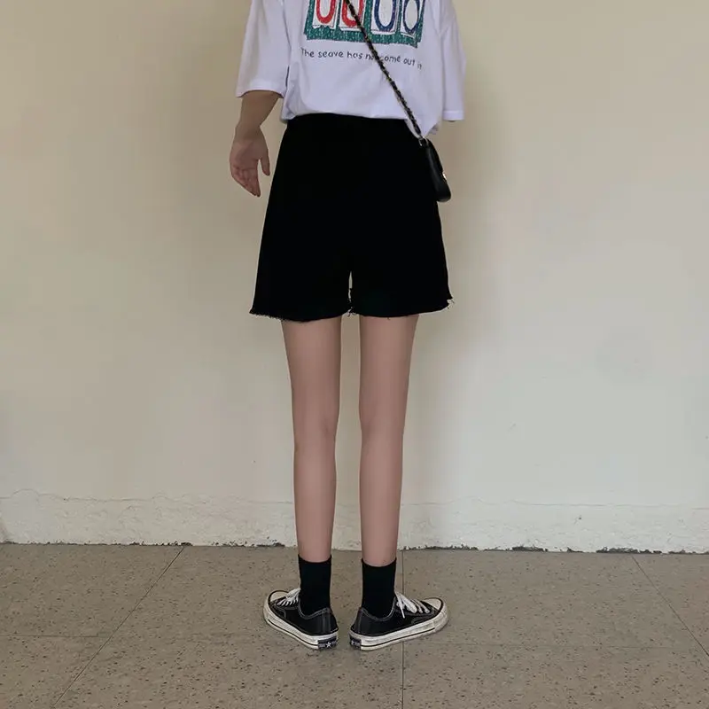 

Women Casual Shorts Black Gray Simple High Elastic Waist Loose Wide Leg Plus Size M-4XL Summer All-match Daily Bottoms Soft Chic