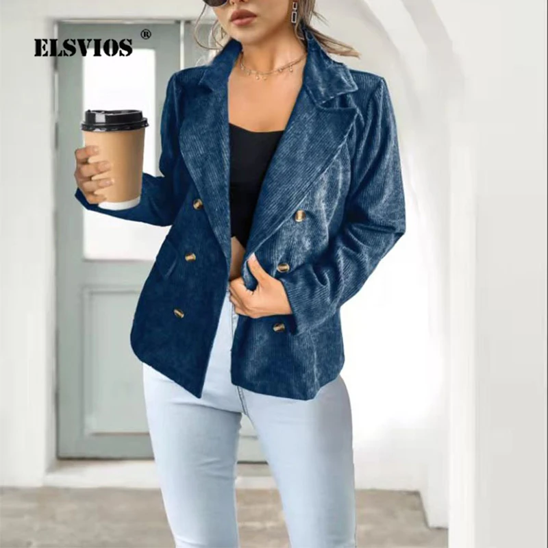 Женский офисный кардиган на пуговицах повседневный двубортный жакет с отложным