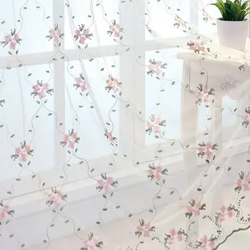 COLORFUL KING Pink Floral Embroidered Modern Minimalist Curtains Drape Panel Sheer Tulle For Living Room Kitchen Bedroom