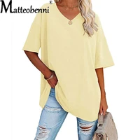 2021 summer women tops solid v neck short sleeve top t shirts ladies casual loose tunic pullover shirt female clothes