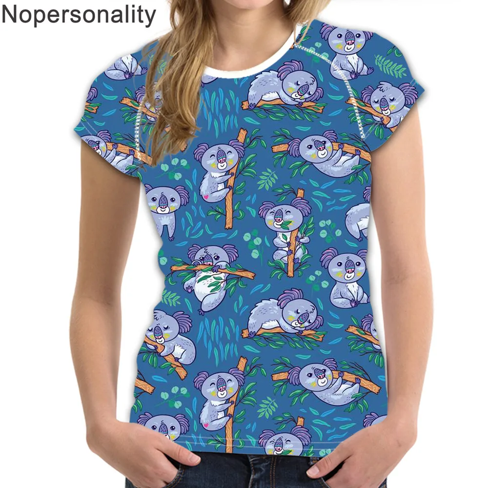

Nopersonality Lovely Koala Print T Shirt for Women Animal Style Ladies T-shirts Female Casual Tops Short Sleeve Girls T-shirt