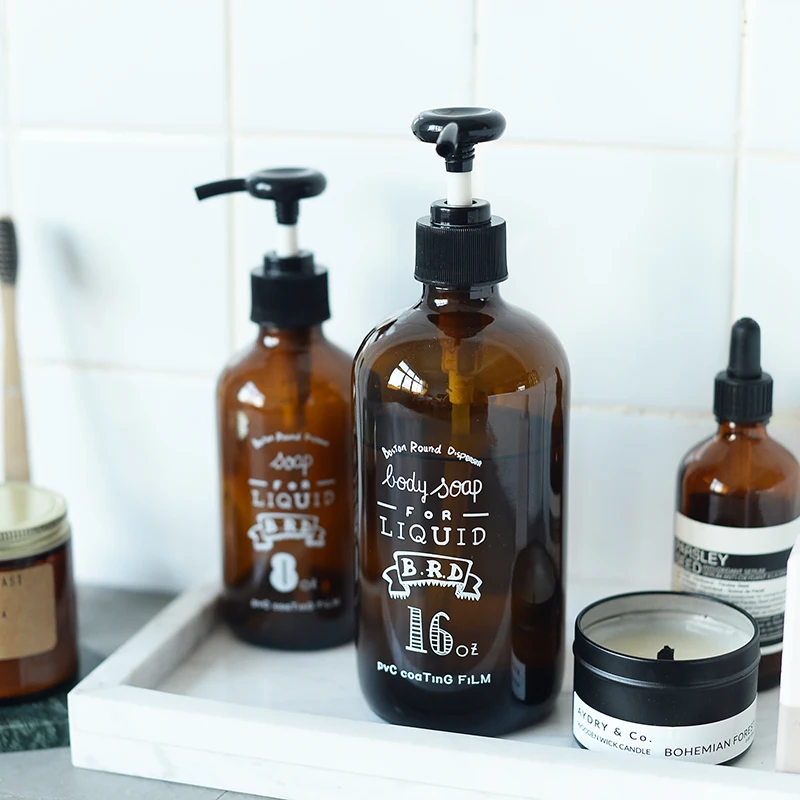 Стеклянная бутылка для хранения шампуня ванны 460 мл коричневая с жидким лосьоном