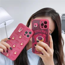 New Semi-transparent Disney Phone Case For iPhone 12 pro max 11 Pro Max Xr Xs Max 7 8 Plus 3D Anime Pink Lotso Bear Cover Shell