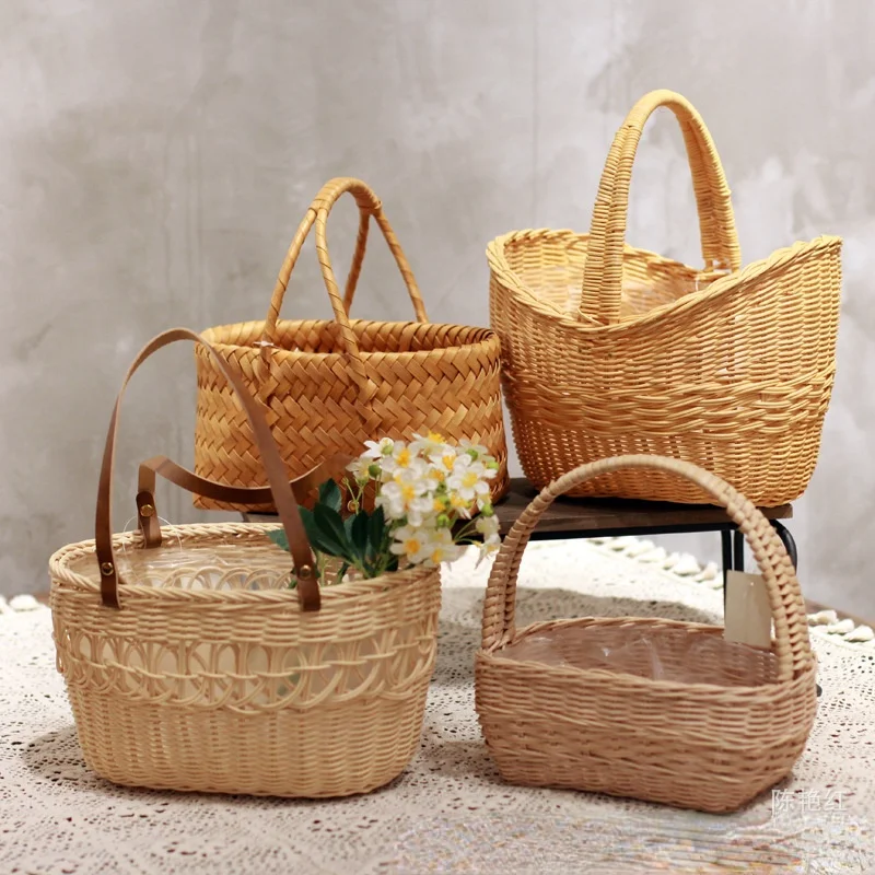 

Hand-woven bamboo flower Portable basket Vase special mother's Day flower egg basket Home decoration props Storage Basket