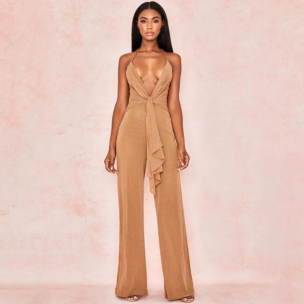 Женский сетчатый комбинезон с глубоким v-образным вырезом и открытой спиной Stella