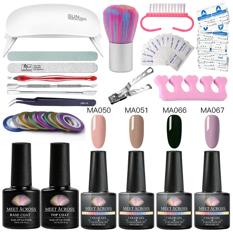 

MEET ACROSS UV Gel Set with UV Lamp Nail Dryer 7ml Nail Gel Polish Kit Soak Off Base Top Coat Electric Nail Drill Manicure Tools