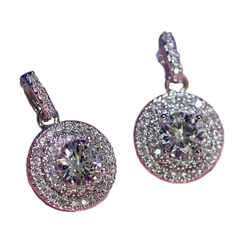 

Fashion Luxury Silver Plated Shining Zircon Stone Stud Earrings for Women Girls Wedding Engagement Earrings Korean Jewelry