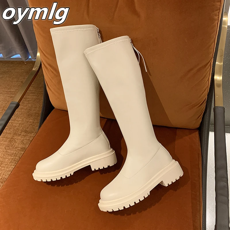 

2022 Winter Long Brand Women's Boots Knee High Luxury Chelsea Chunky Platform Shoes Zipper Round Toe Botines De Mujer