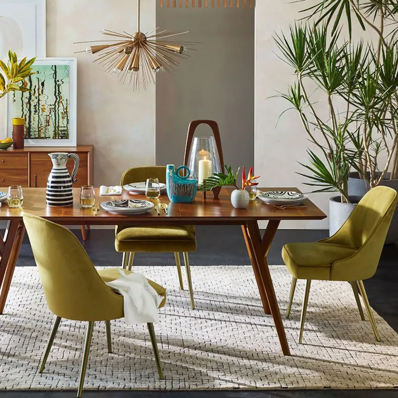 

Princess Prince Lady Nordic Golden Iron Metal Soft Velvet Dining Chair Home Dresser Wedding Feast Dinner Bar Coffee Sofa Stool