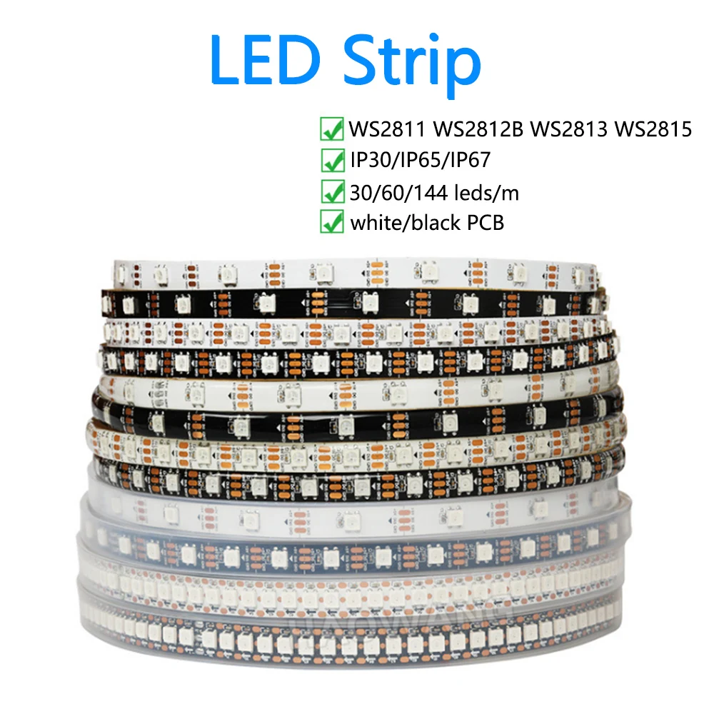 

WS2811 WS2812B WS2813 WS2815 30/60/144Leds/m RGB LED Strip Individually Addressable Tape Light DC5V DC12V IP30/65/67 Waterproof