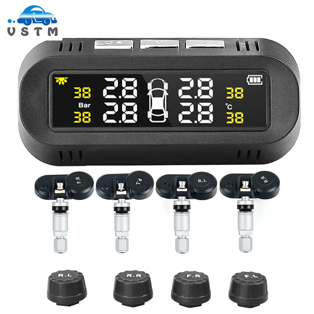 

2020 умная автомобильная система контроля давления в шинах TPMS на солнечной энергии с цифровым ЖК-дисплеем, автомобильная система сигнализаци...