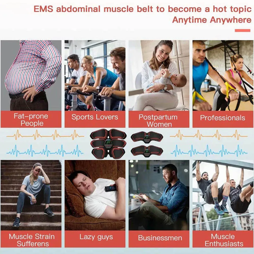 Exercise Machine Slimming Belts Weight Loss Products EMS Electrostimulator ABS Trainer Abdominal Muscle Stimulator for Men Women |