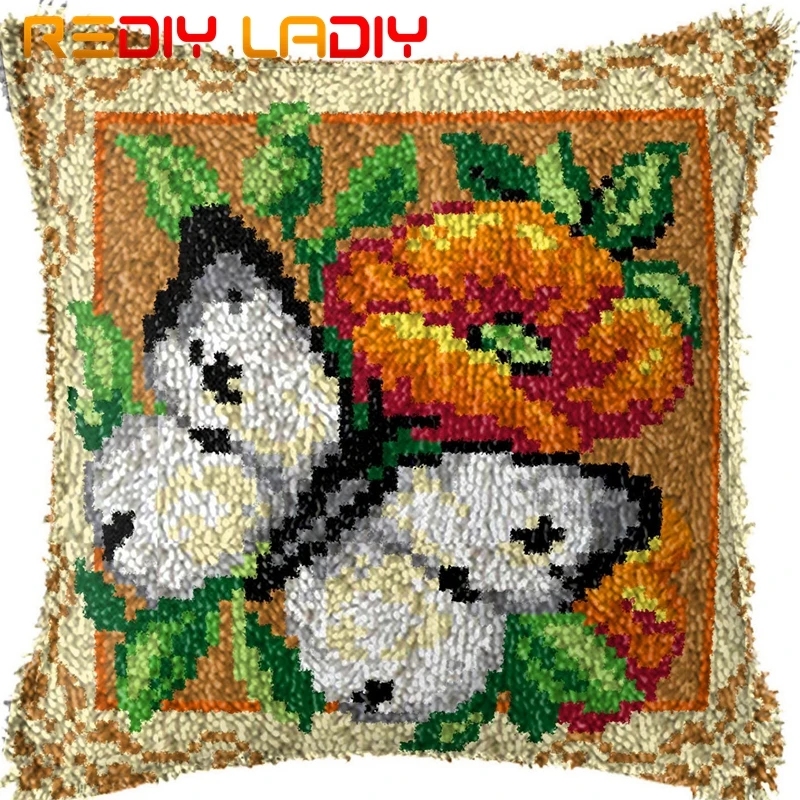 Крюк с защелкой подушки белая бабочка напечатаным холстом Чехлы акриловой пряжи