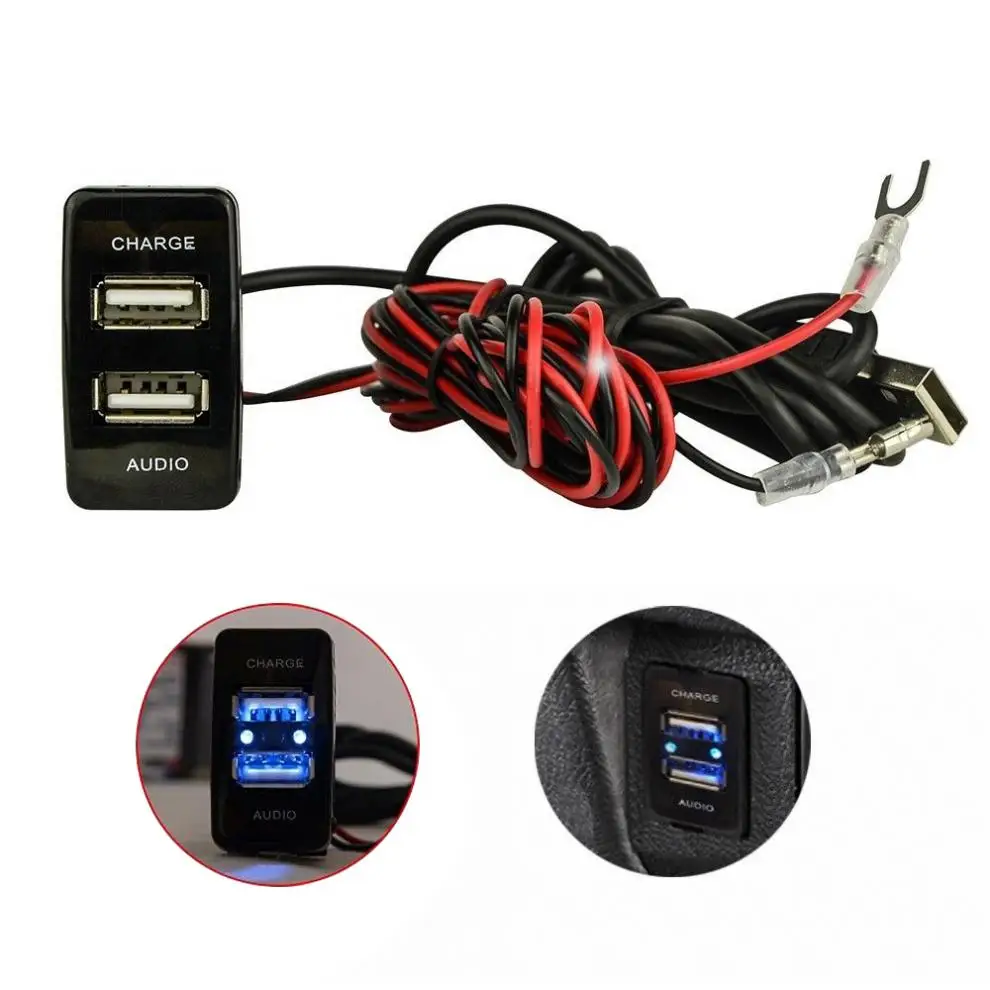 Двойной порт USB Автомобильное зарядное устройство с аудио разъем зарядка для Toyota