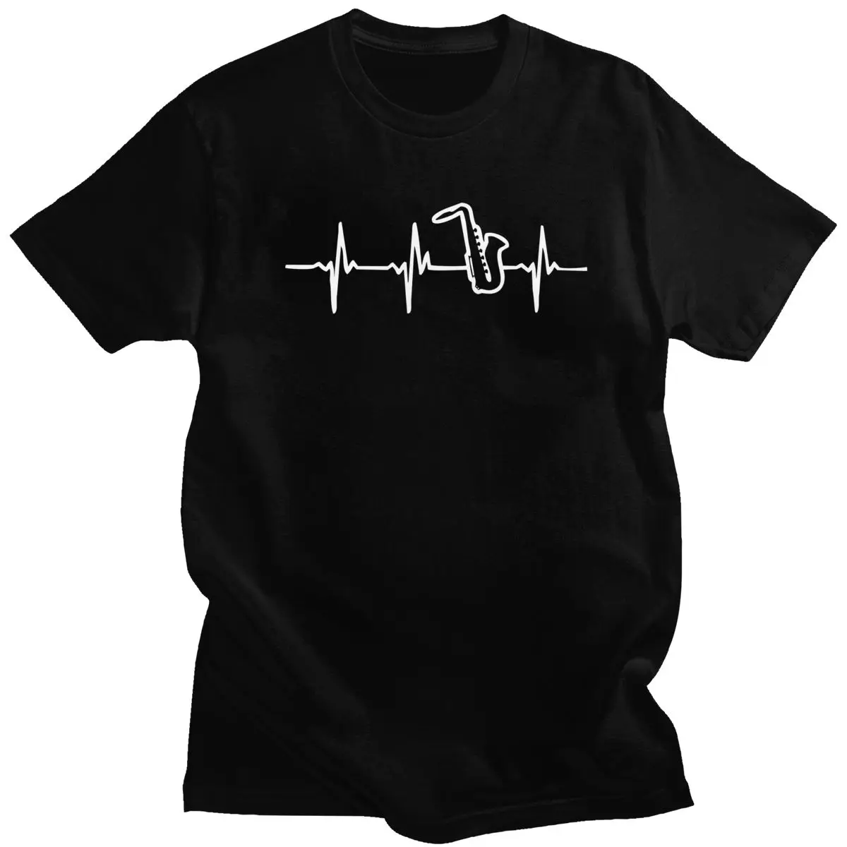 

Saxophone Heartbeat Tee Shirt Homme Cotton Jazz Sax Lover Tshirt Saxophonist Gift Top Short Sleeved Funny T-shirt Merch Clothing
