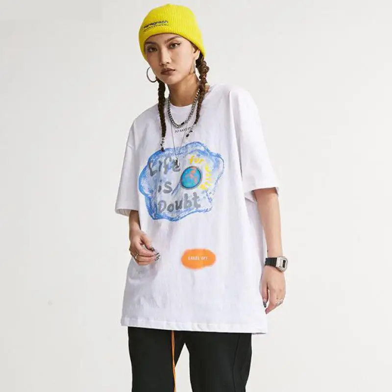

Футболка Мужская/женская оверсайз с коротким рукавом, уличная одежда в стиле хип-хоп, универсальная рубашка с забавным принтом граффити, 2021