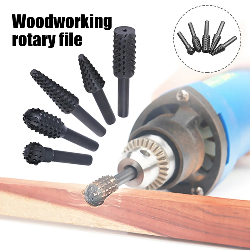 

5pcs Steel Rotary Rasp File High Quality 1/4" Shank Rotary Craft Files Rasp Burrs Wood Bits Grinding Power Woodworking Hand Tool