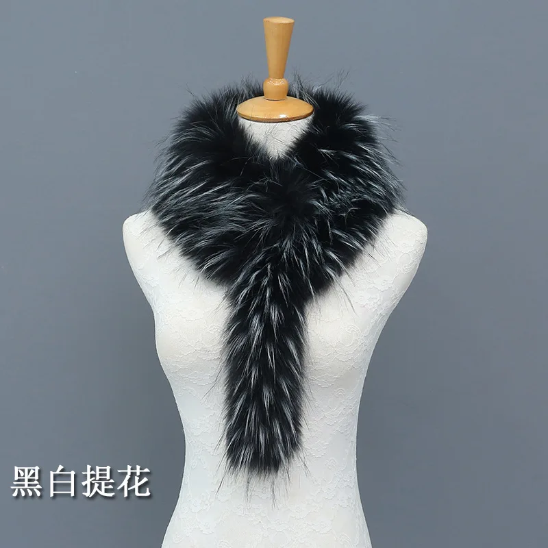 Шарф из искусственного меха енота зимний теплый толстый плюшевый воротник шаль