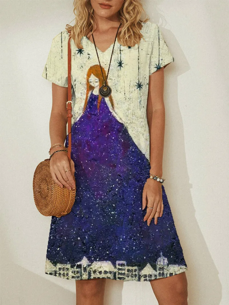 

Plus Size 5Xl Dress Ladies Casual Loose V-Neck Dresses a Word Hedging Robe Femme British Style Party Outfits Clubwear Women 2021