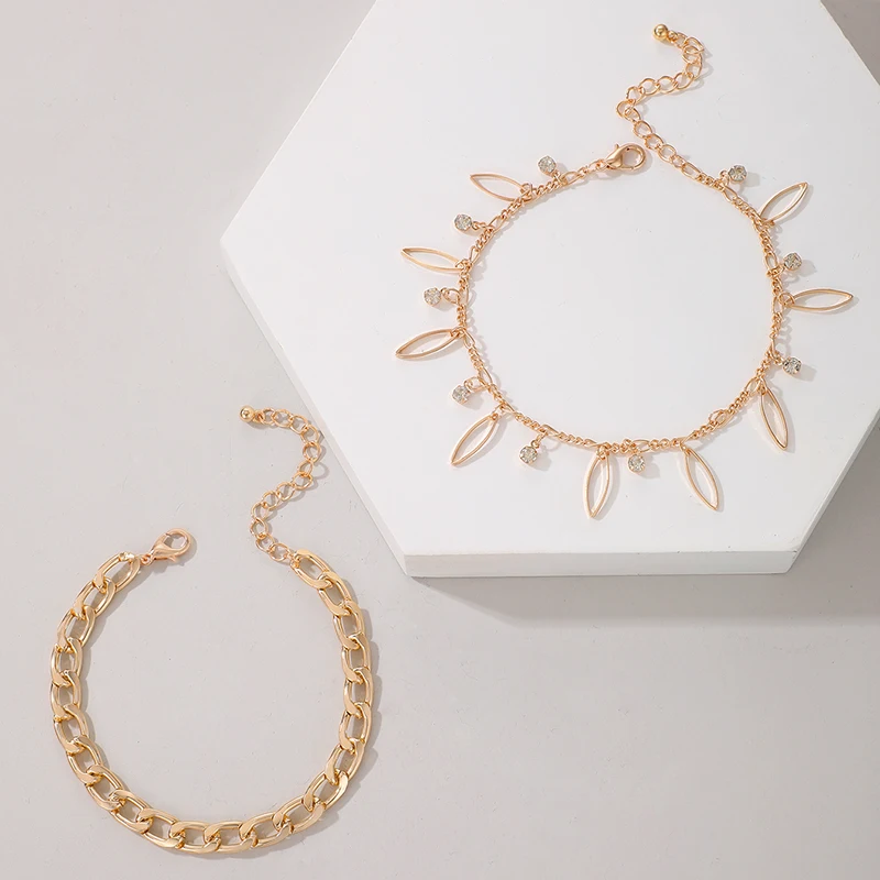 Docona 2 шт./компл. панк многослойный ножной браслет для женщин металлический сплав