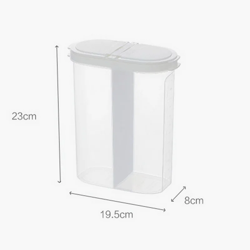 

2 Grid Plastic Kitchen Cereal Dispenser Food Storage Box Dry Food Rice Container Refrigerator Storage Flour Grain Storage Bottle