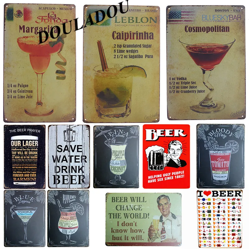 

[Douladou] Mojito Martini Margarita Vintage Metal Tin Sign Pub Bar Shabby Chic Home Decor Retro Beer Plaque Poster 30*20CM