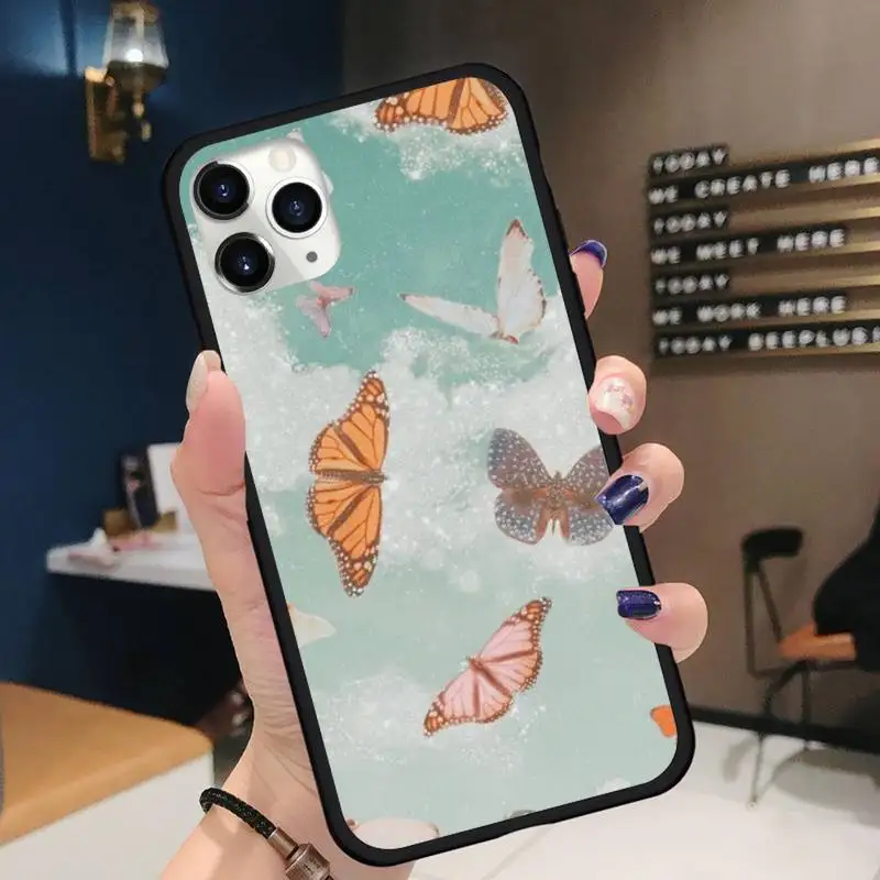 

Fashion Butterfly color animal pink Phone Case for iPhone 11 12 pro XS MAX 8 7 6 6S Plus X 5S SE 2020 XR Soft silicone