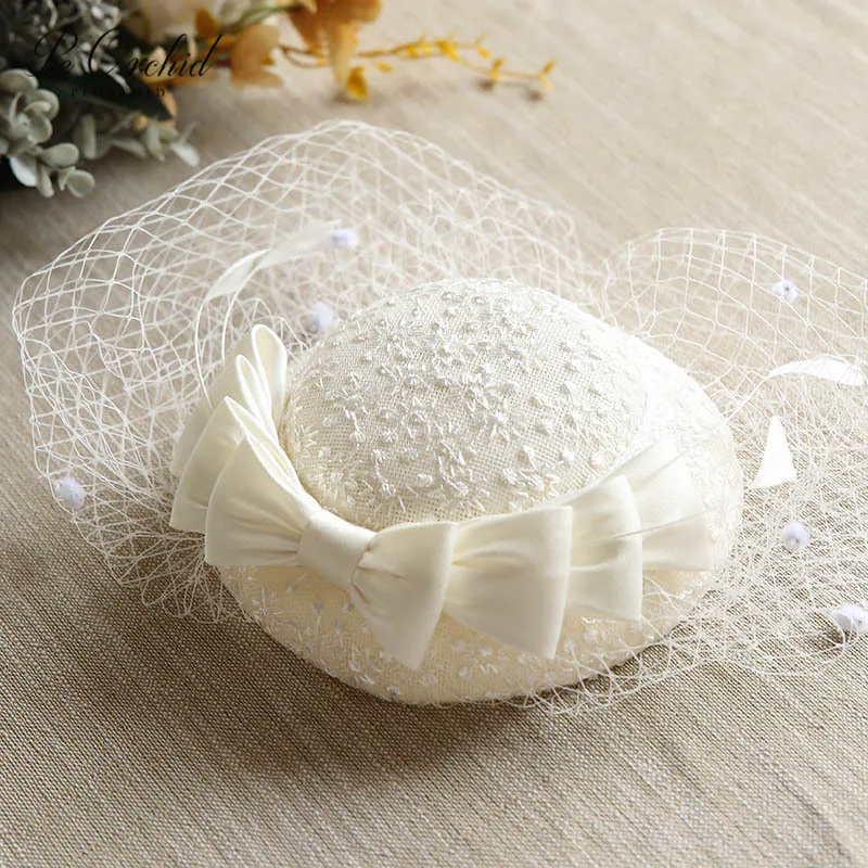 PEORCHID Black/Blue/Ivory Party Hats Wedding Headdress Bridal Sweet Bow Feather Women Fascinator Face Veils | Свадьбы и торжества