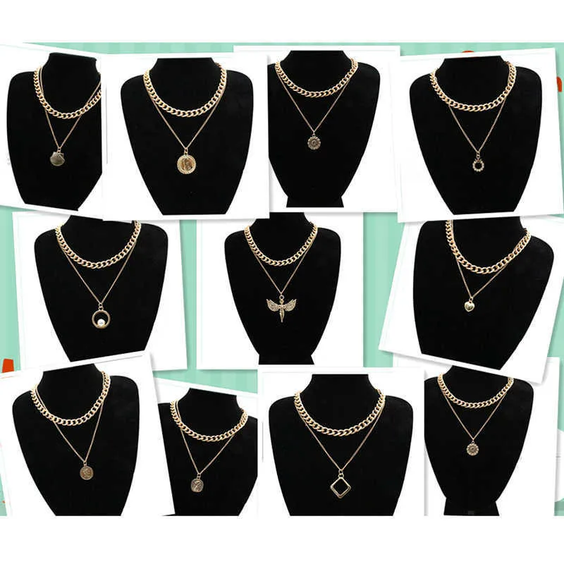 

Hip Hop Double Layered Layer Queen Coin Necklaces Women Heart-shaped Shell Pearl Angel Steampunk Padlock Chain Necklace Jewelry