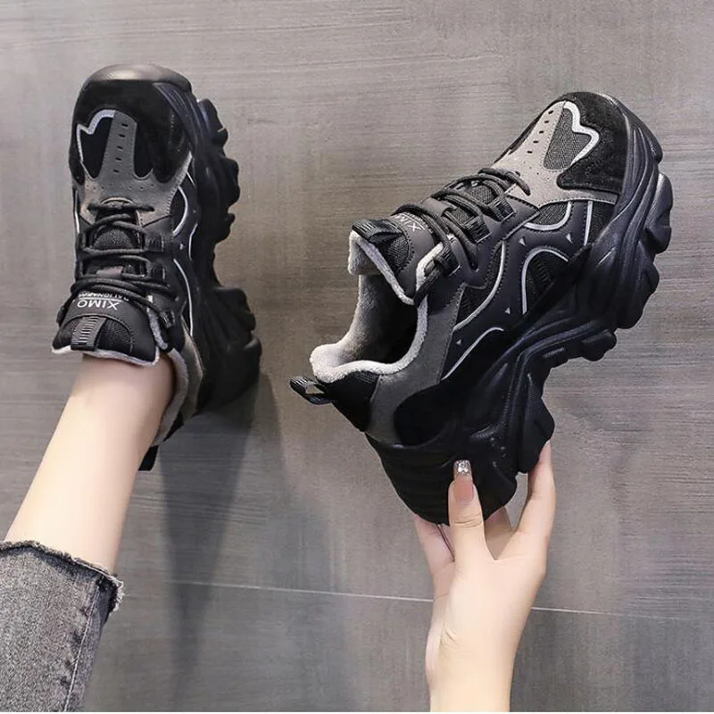

Casual Women Sneakers High Heels Platform Tennis Sports 2022 New Autumn Winter Warm Thick Bottom Walking Woman Vulcanized Shoes