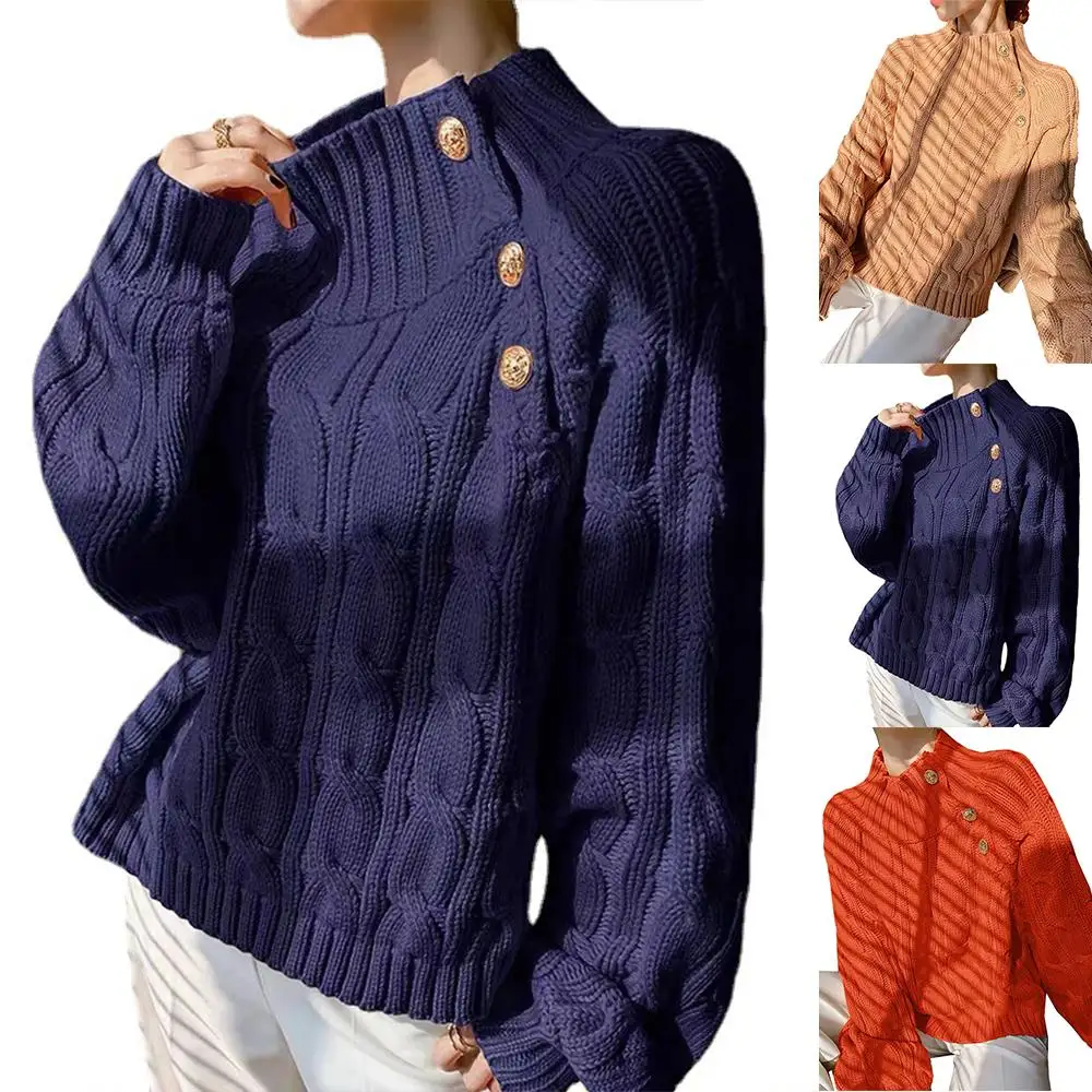 

Женский Теплый вязаный свитер с длинным рукавом, Дамский Свободный Повседневный пуловер, простой джемпер, топы