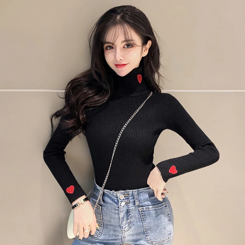 Осенне-зимний женский свитер с высоким воротом эластичный трикотажный пуловер