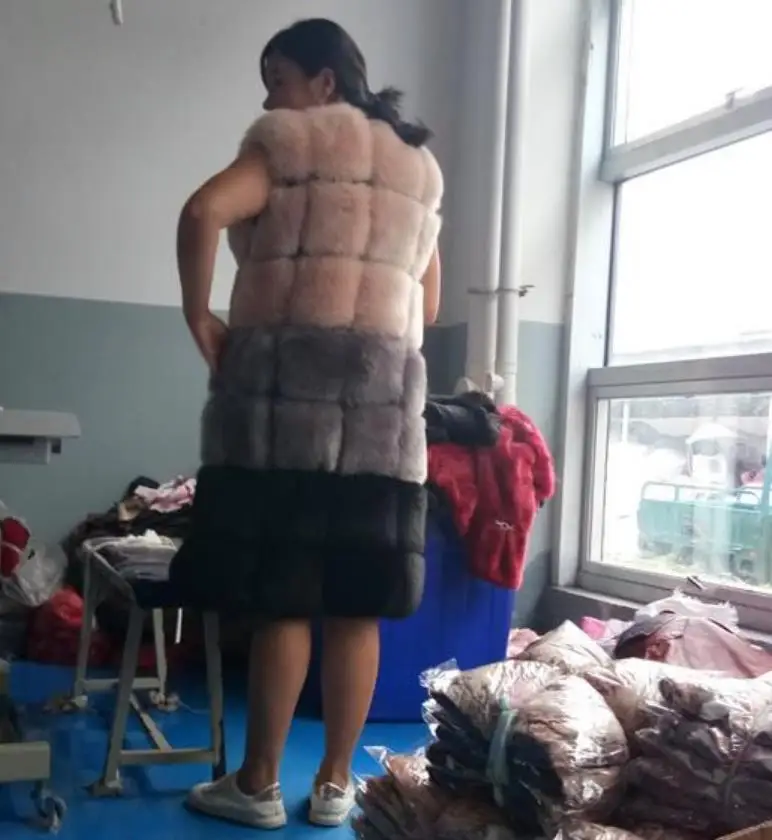 Размера плюс S-XXXL осень и зима новая имитация лисьего меха пальто жилет длинный Простроченный цветной меховой жилет тонкий кроличий мех пальто wj1147 - Цвет: beige khaki black