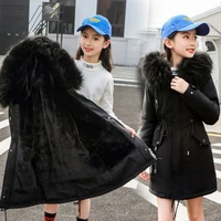 2020 winter snowsuit girls clothes cotton padded outerwear kids hooded thick velvet coat children girls warm jacket parkas w579